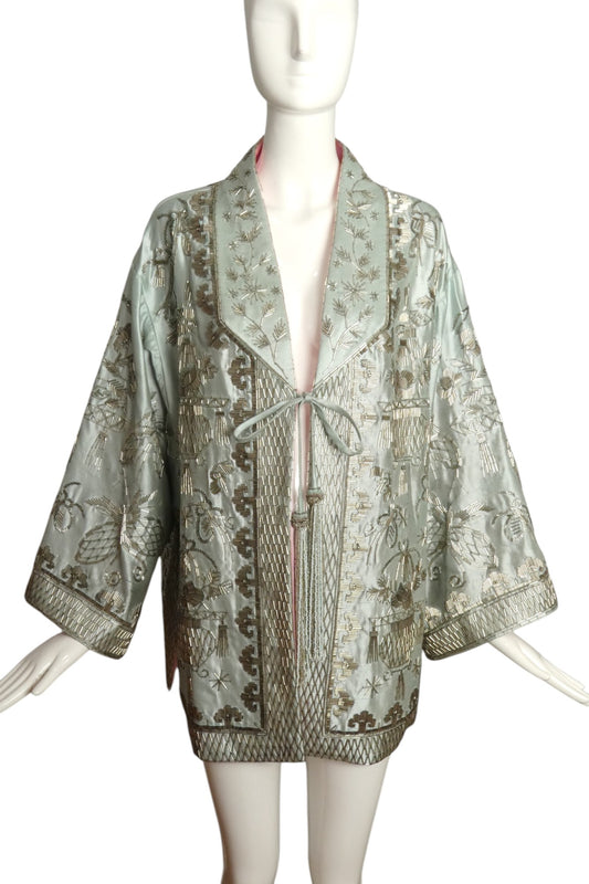 REEM ACRA- Beaded Silk Coat, Size Medium