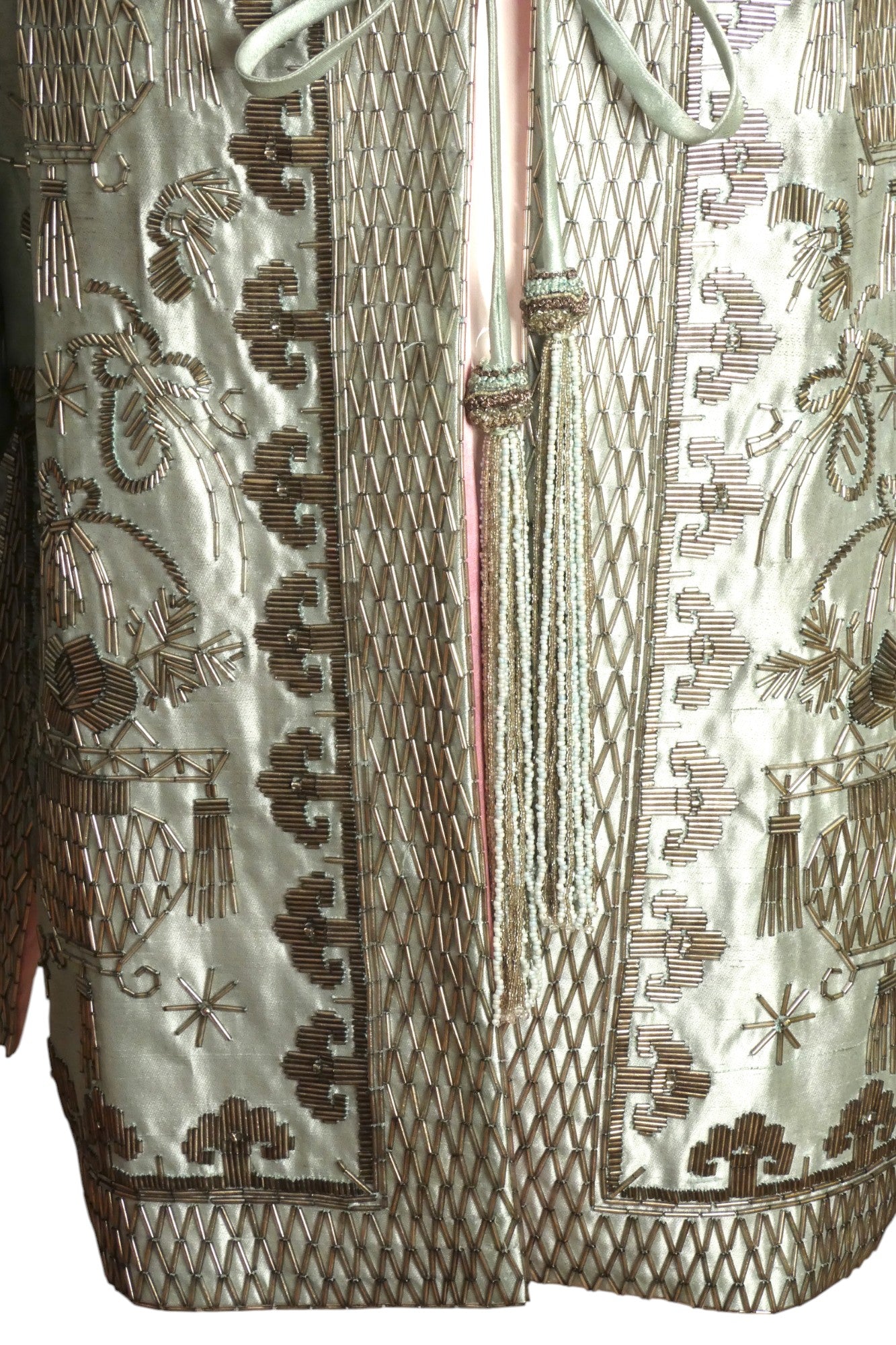 REEM ACRA- Beaded Silk Coat, Size Medium
