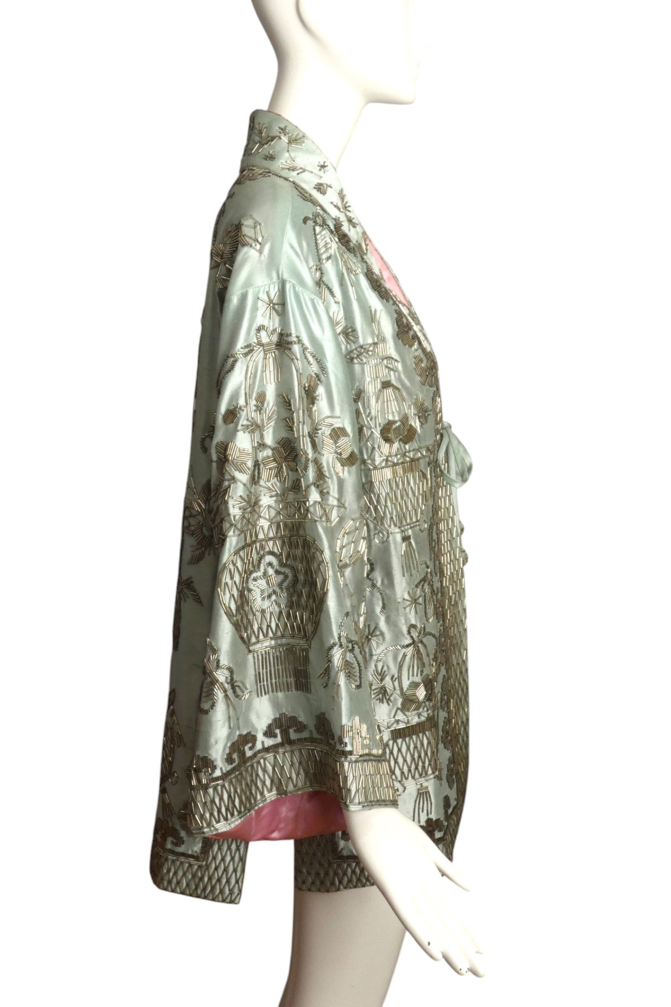 REEM ACRA- Beaded Silk Coat, Size Medium