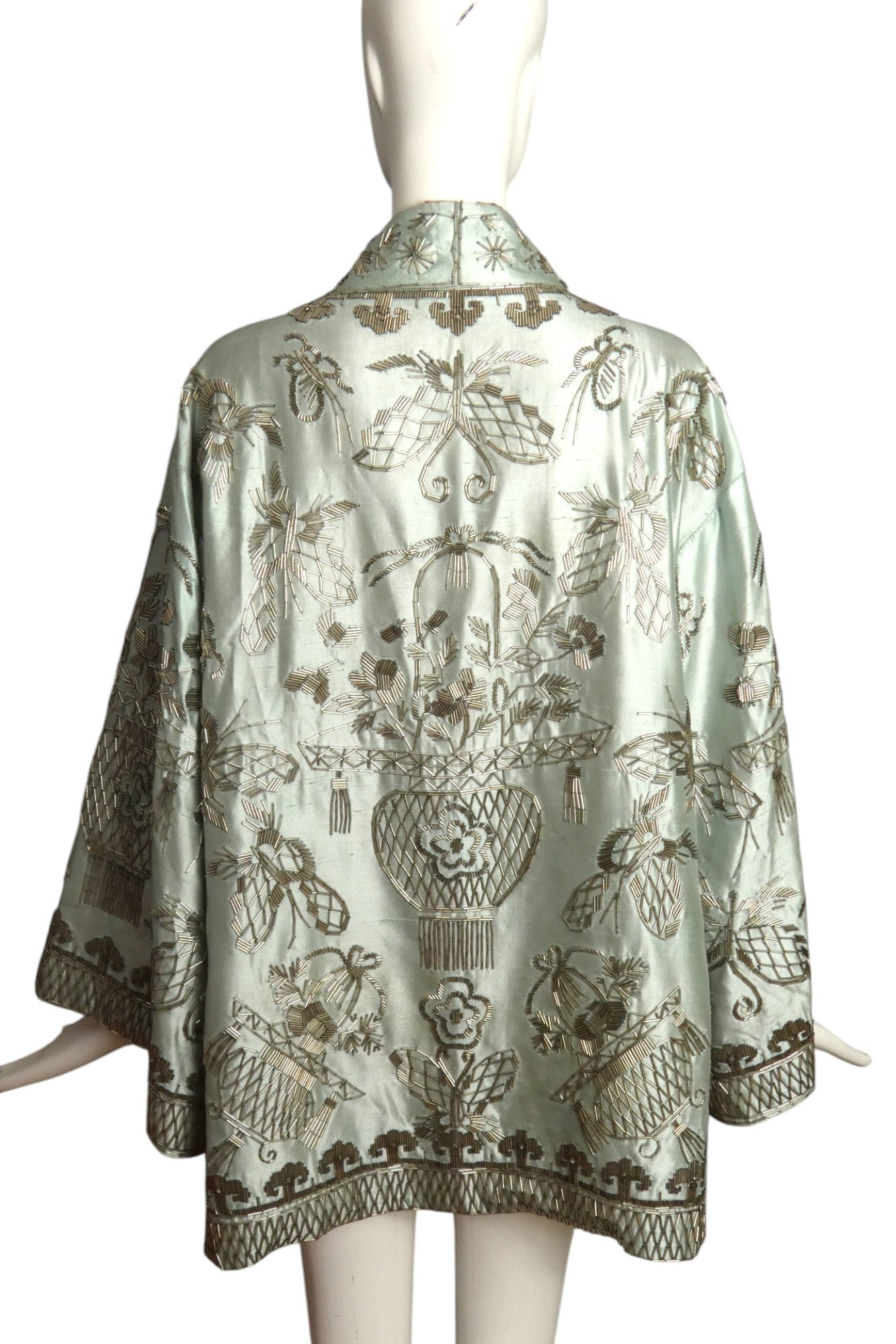 REEM ACRA- Beaded Silk Coat, Size Medium