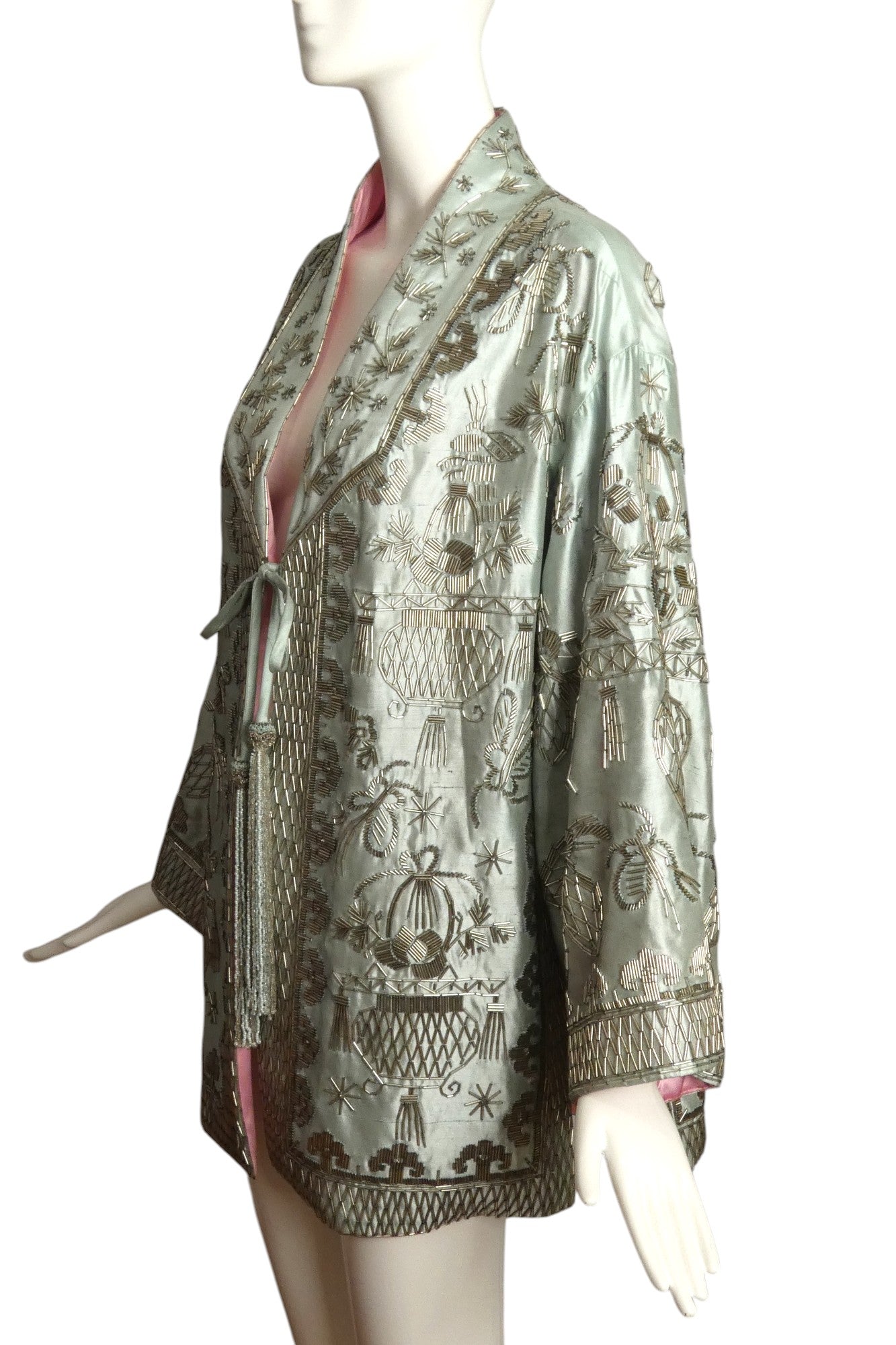 REEM ACRA- Beaded Silk Coat, Size Medium