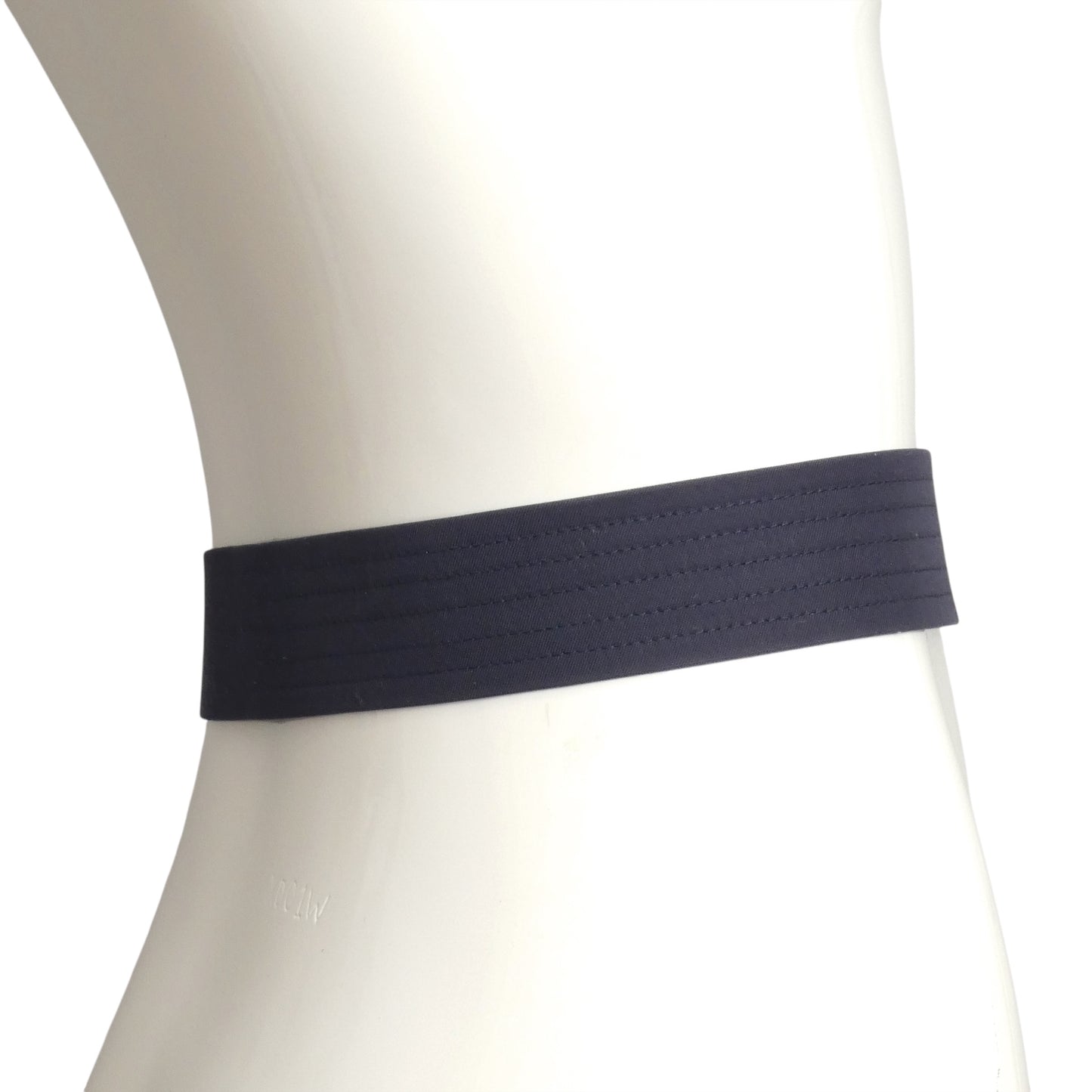 CHANEL- 1980s Navy & Gold Monogram Buckle Belt, Waist 29"