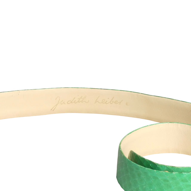 JUDITH LEIBER- 1980s Green Snakeskin Adjustable Belt