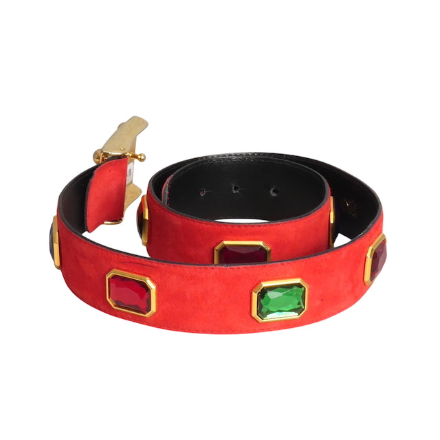 ESCADA- 1980s Jeweled Suede Belt, Waist 31