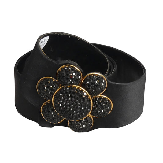 JUDITH LEIBER- 1980s Black Satin Adjustable Belt