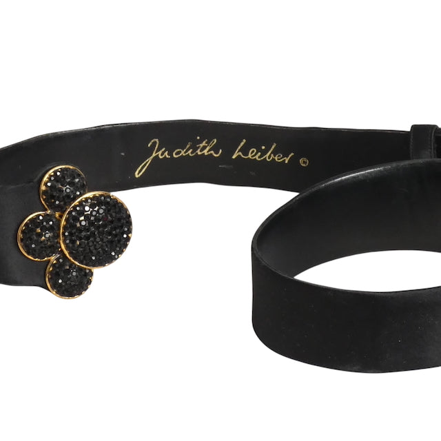 JUDITH LEIBER- 1980s Black Satin Adjustable Belt