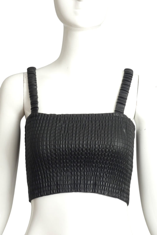 PROENZA SCHOULER- NWT Black Smocked Faux Leather Top, Size XS