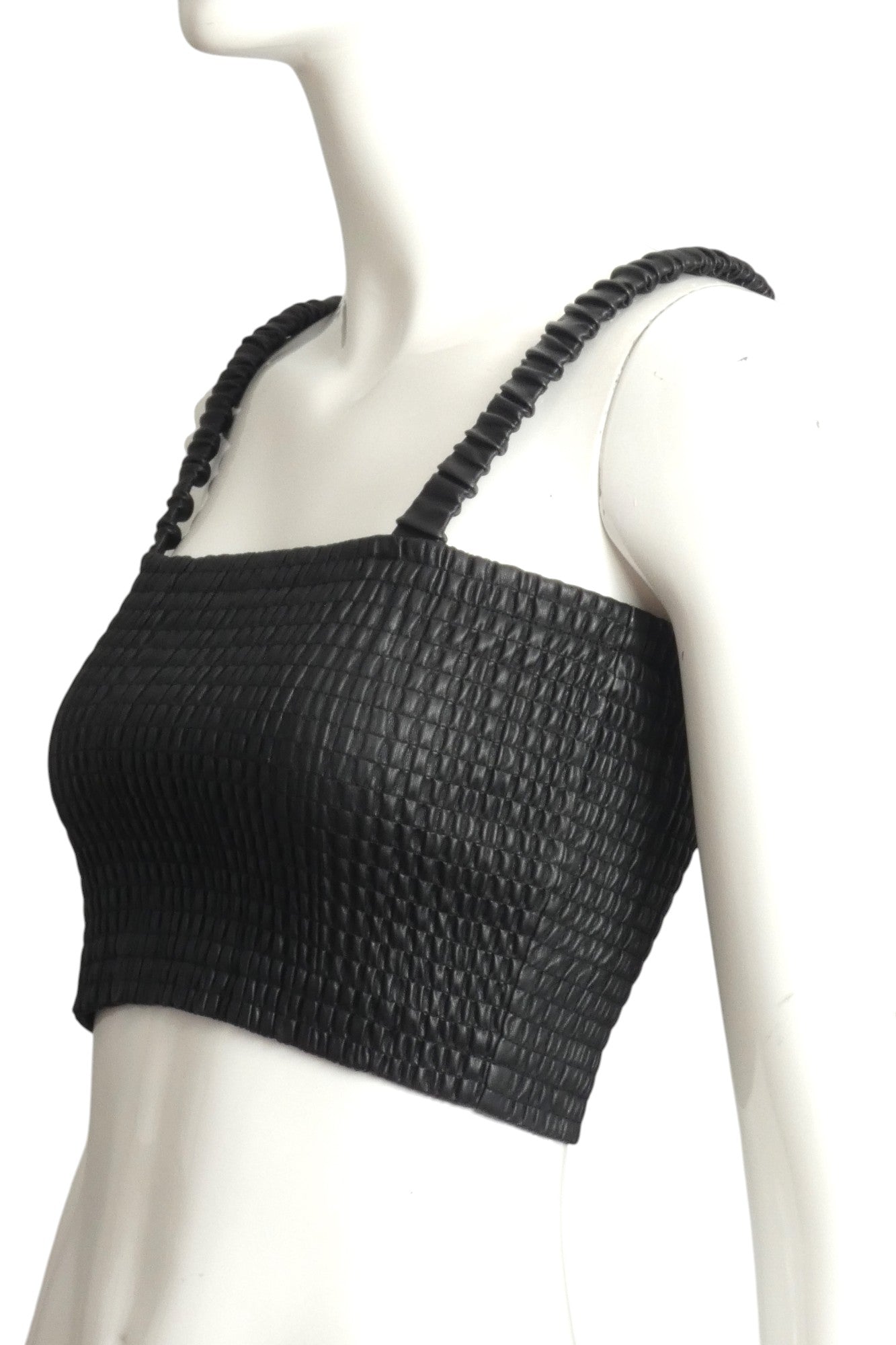 PROENZA SCHOULER- NWT Black Smocked Faux Leather Top, Size XS