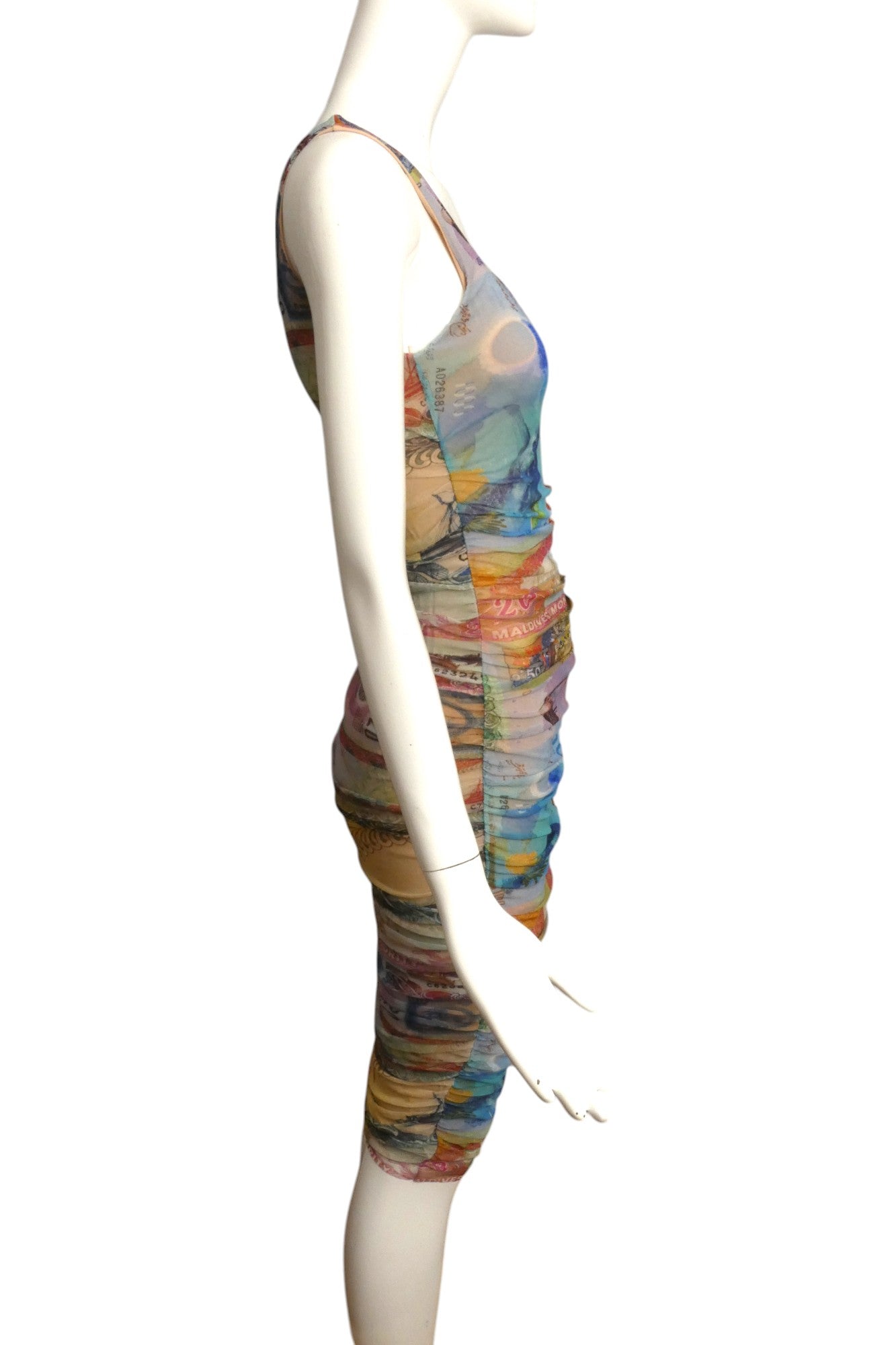 FUZZI- Multi Color Shirred Mesh Dress, Size Small