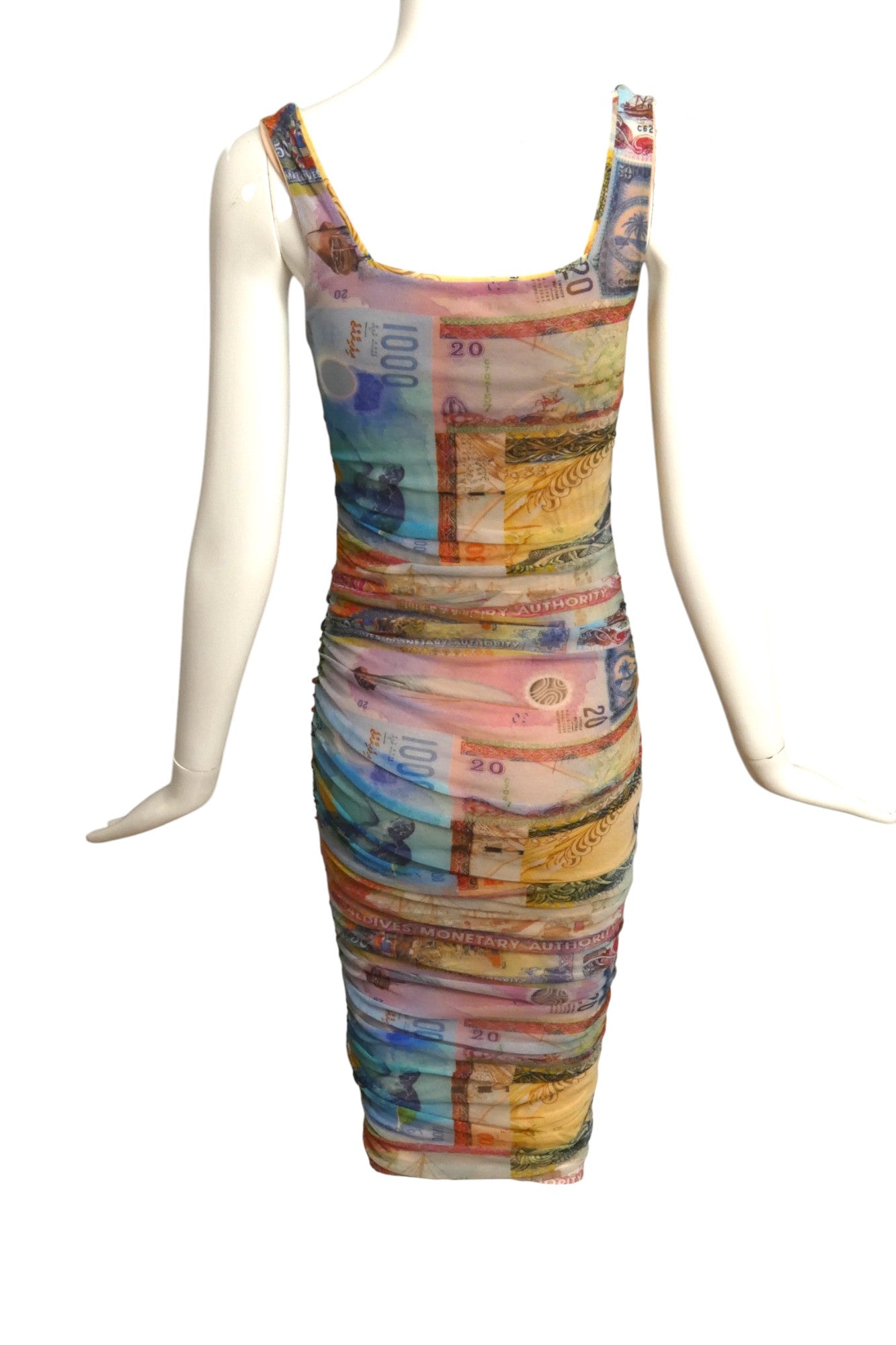 FUZZI- Multi Color Shirred Mesh Dress, Size Small