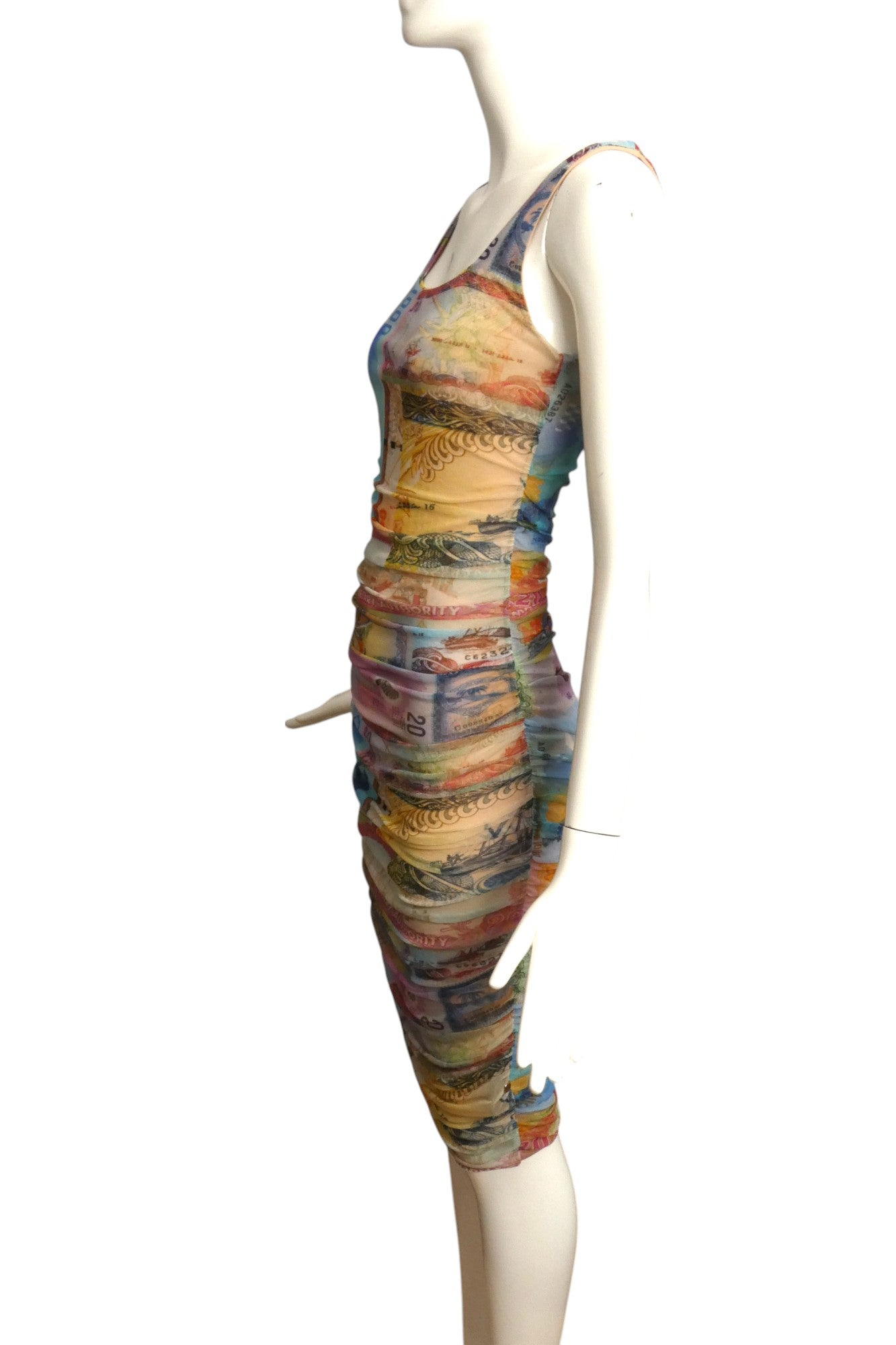 FUZZI- Multi Color Shirred Mesh Dress, Size Small