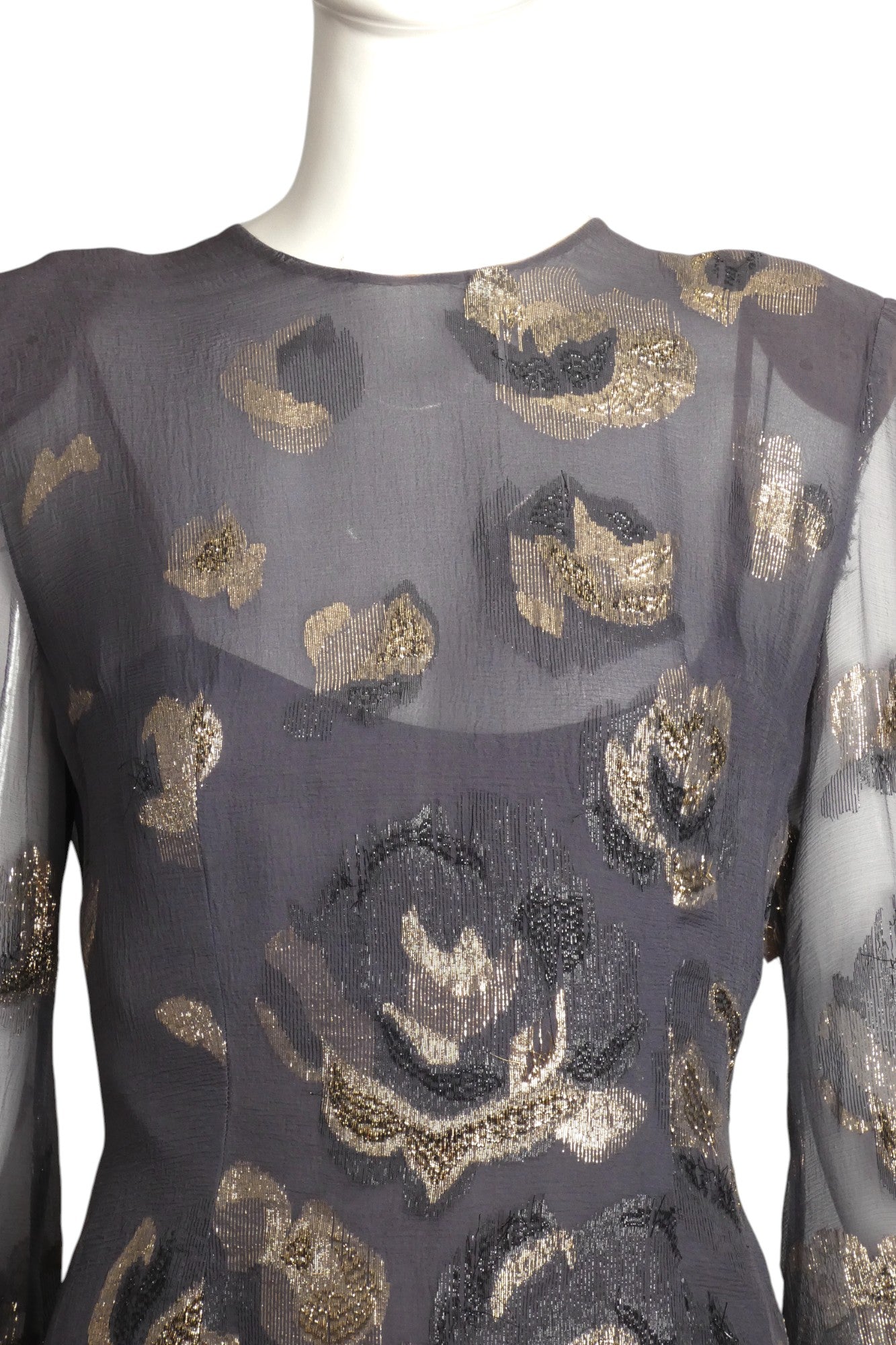PAULINE TRIGERE- AS IS 1980s Metallic Chiffon Gown, Size 6
