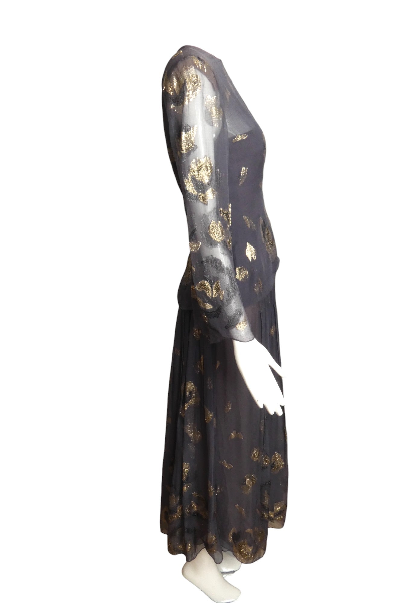 PAULINE TRIGERE- AS IS 1980s Metallic Chiffon Gown, Size 6