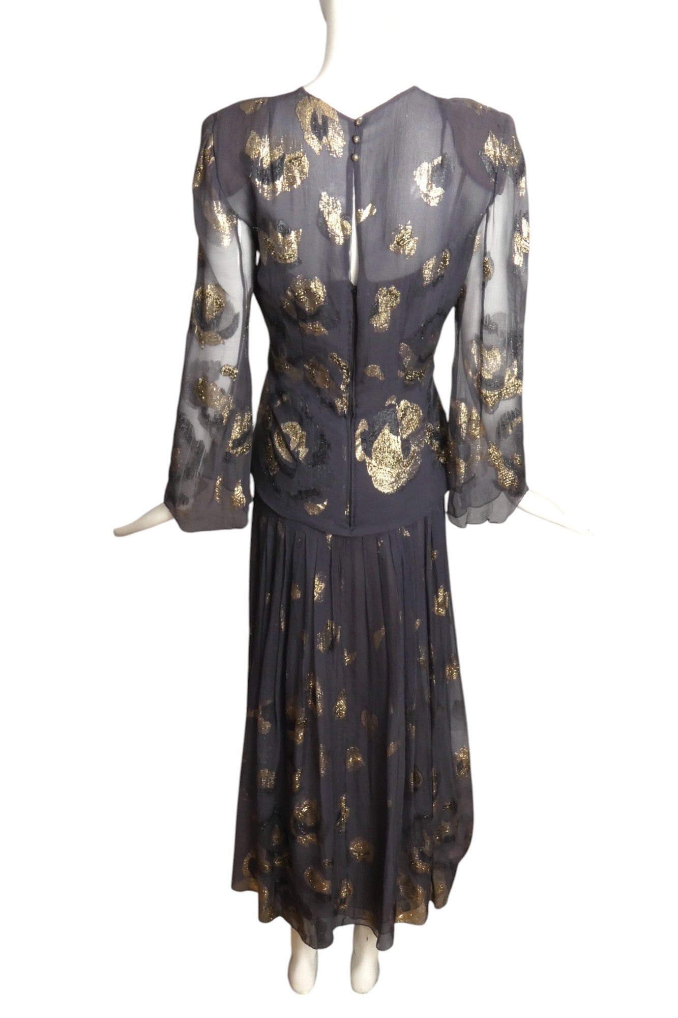 PAULINE TRIGERE- AS IS 1980s Metallic Chiffon Gown, Size 6