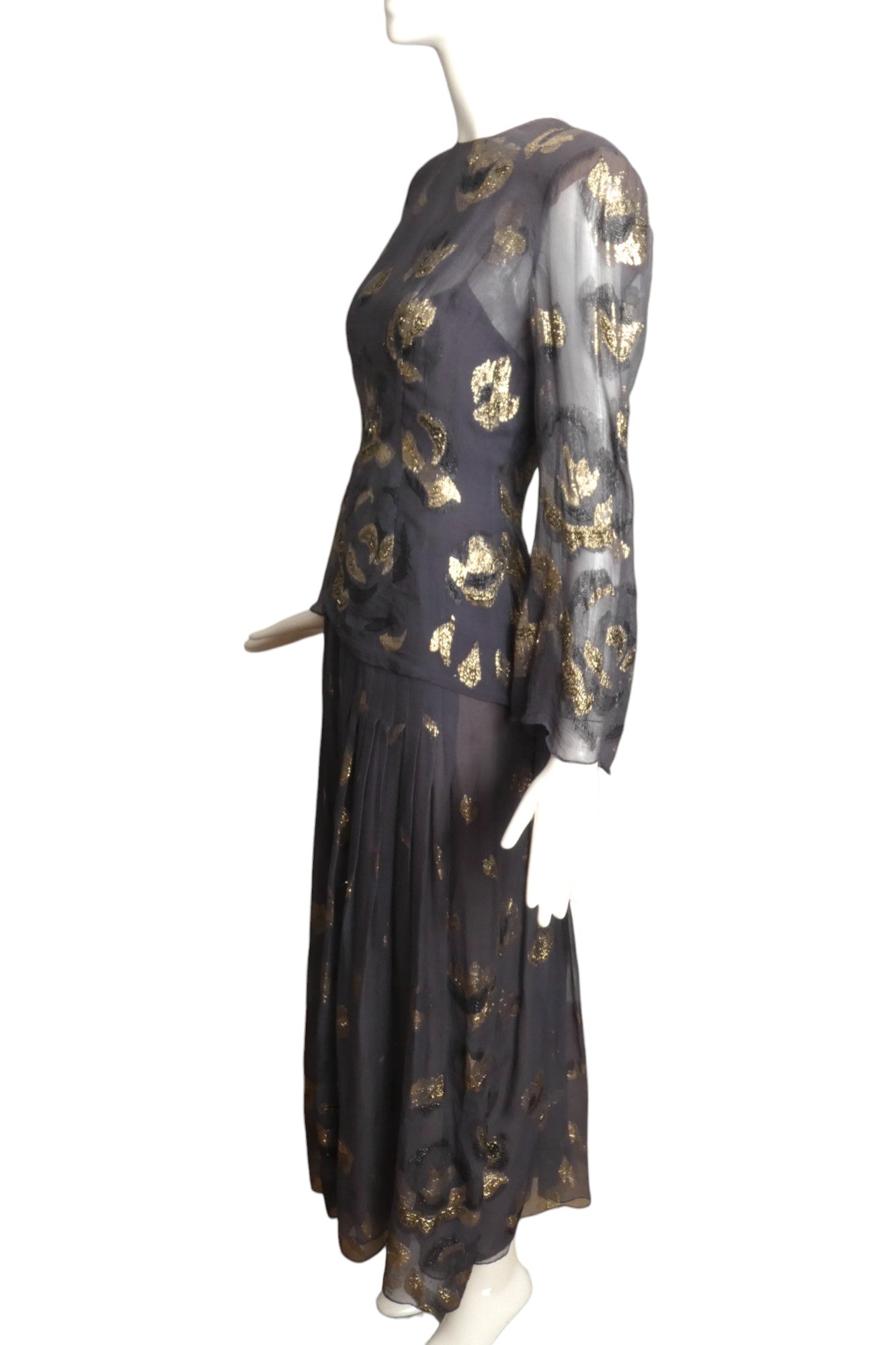 PAULINE TRIGERE- AS IS 1980s Metallic Chiffon Gown, Size 6