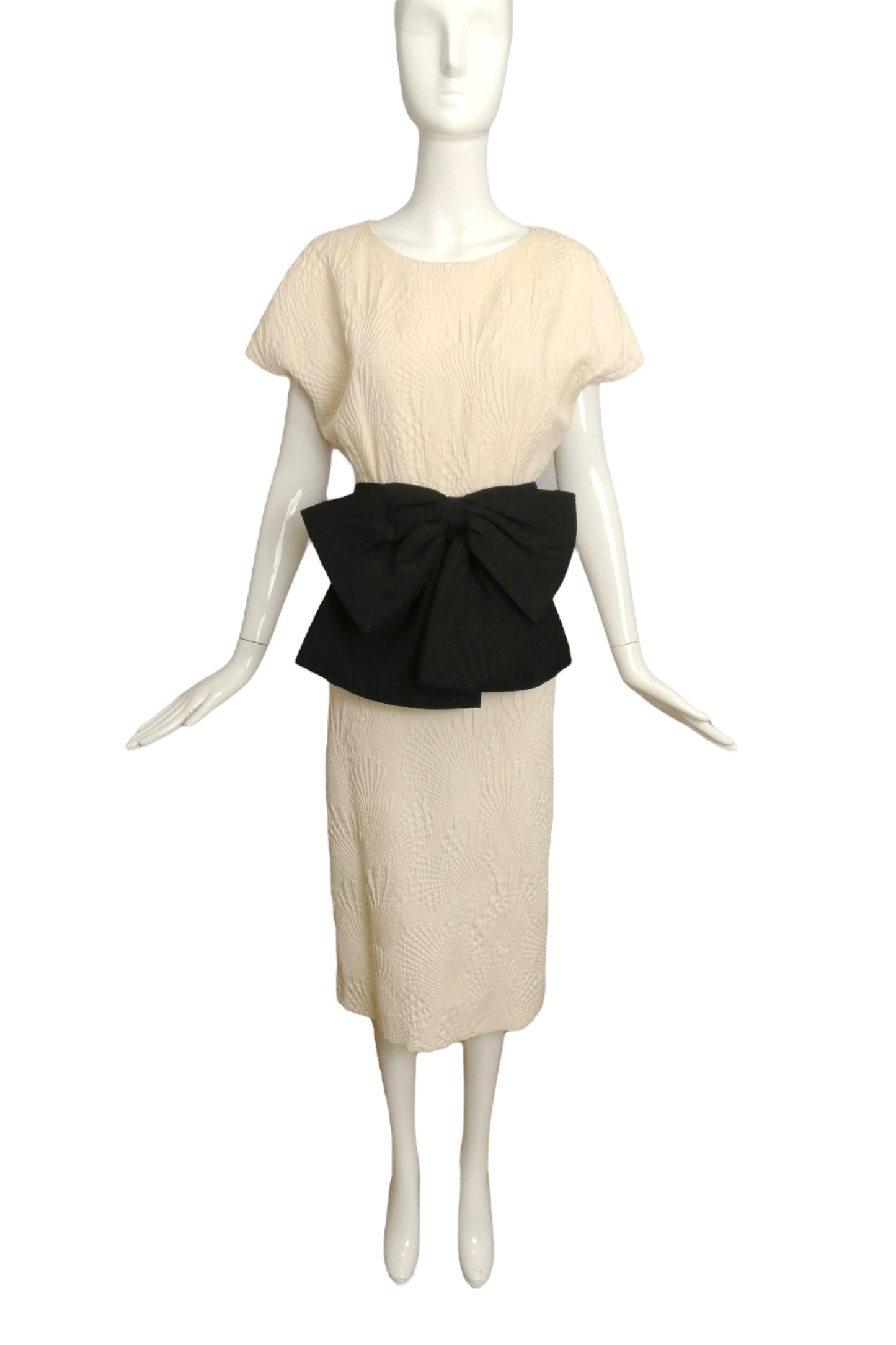 CHRISTIAN DIOR- 1987 Ivory Cotton Dress, Size 8
