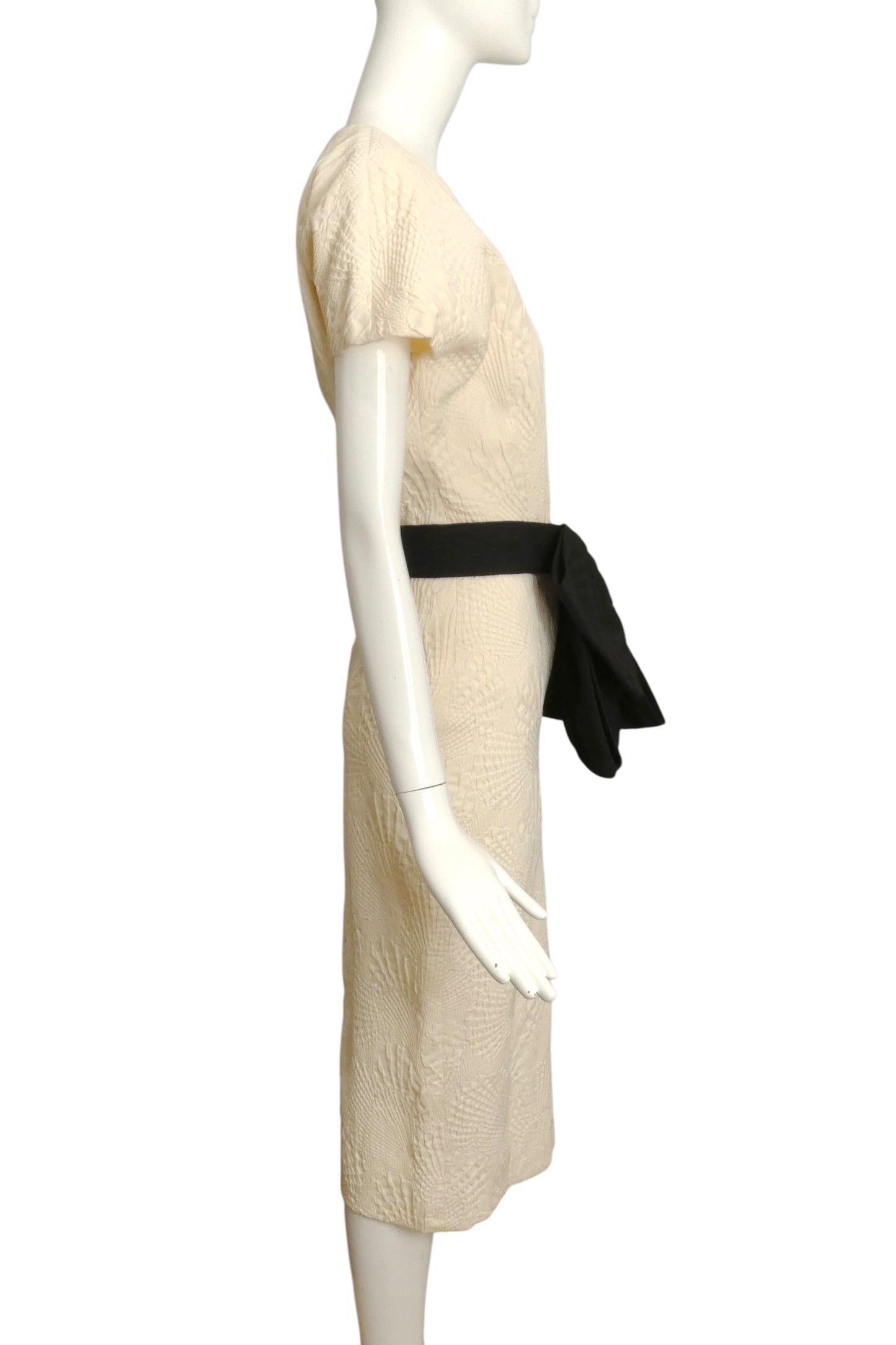 CHRISTIAN DIOR- 1987 Ivory Cotton Dress, Size 8