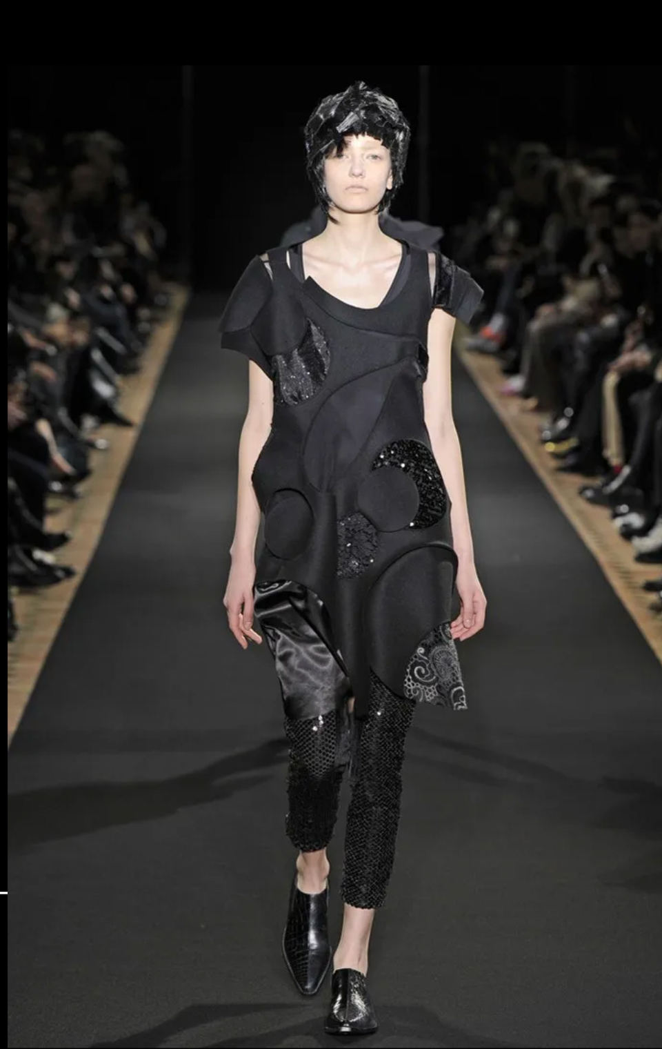 JUNYA WATANABE- 2014 Black Felt & Sequin Cut Out Dress, Size 8
