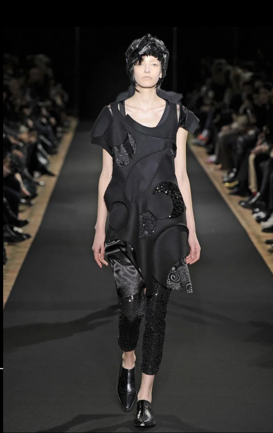 JUNYA WATANABE- 2014 Black Felt & Sequin Cut Out Dress, Size 8