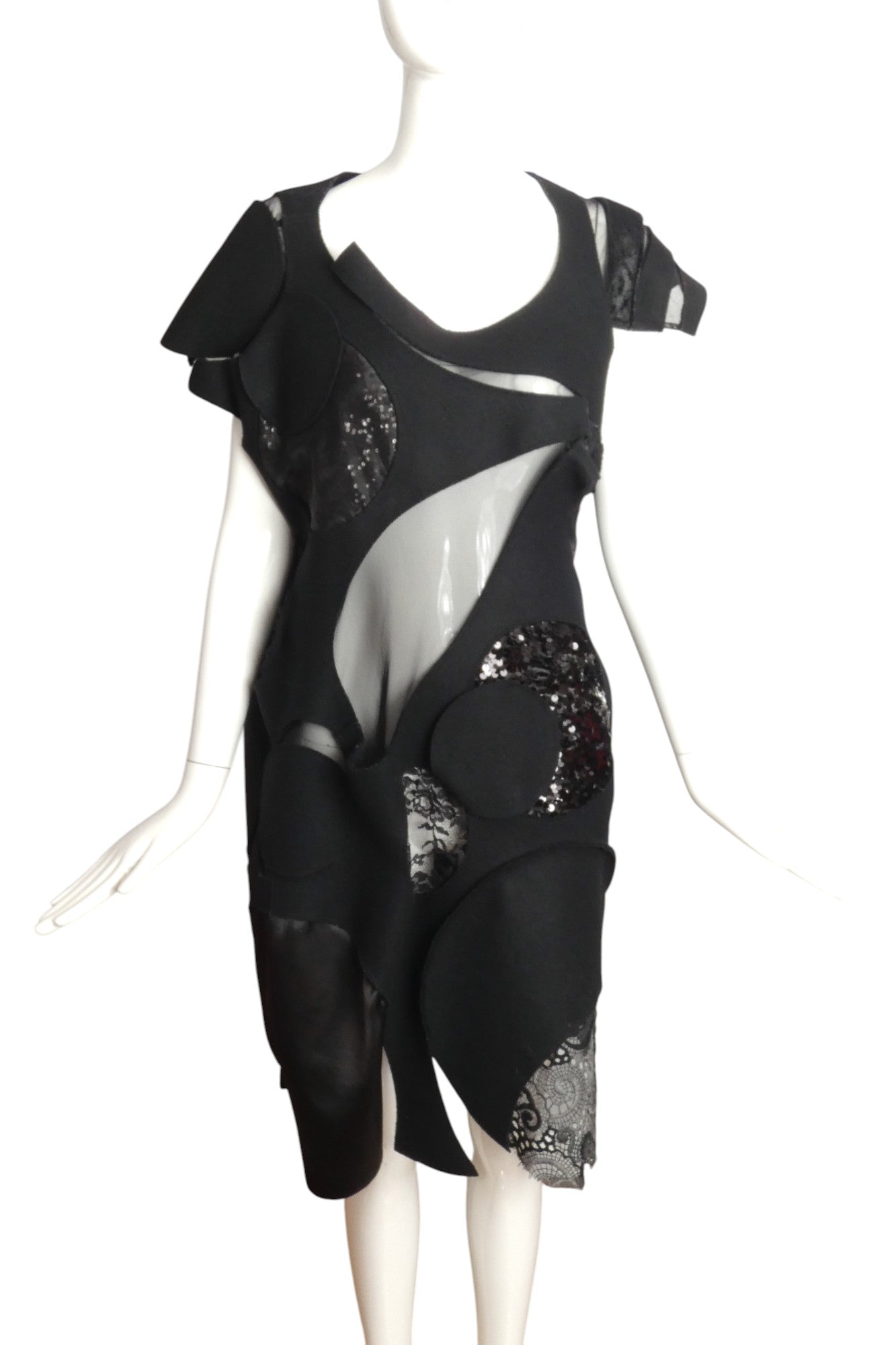 JUNYA WATANABE- 2014 Black Felt & Sequin Cut Out Dress, Size 8