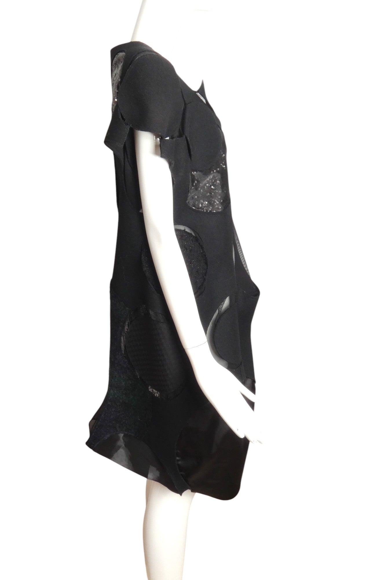 JUNYA WATANABE- 2014 Black Felt & Sequin Cut Out Dress, Size 8