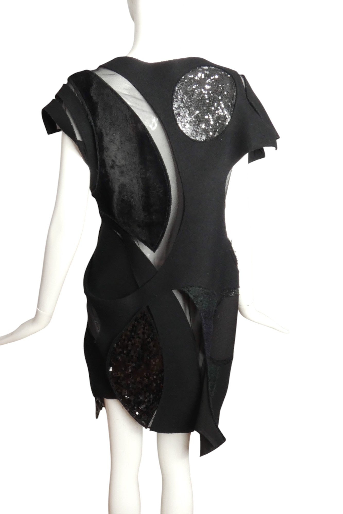JUNYA WATANABE- 2014 Black Felt & Sequin Cut Out Dress, Size 8