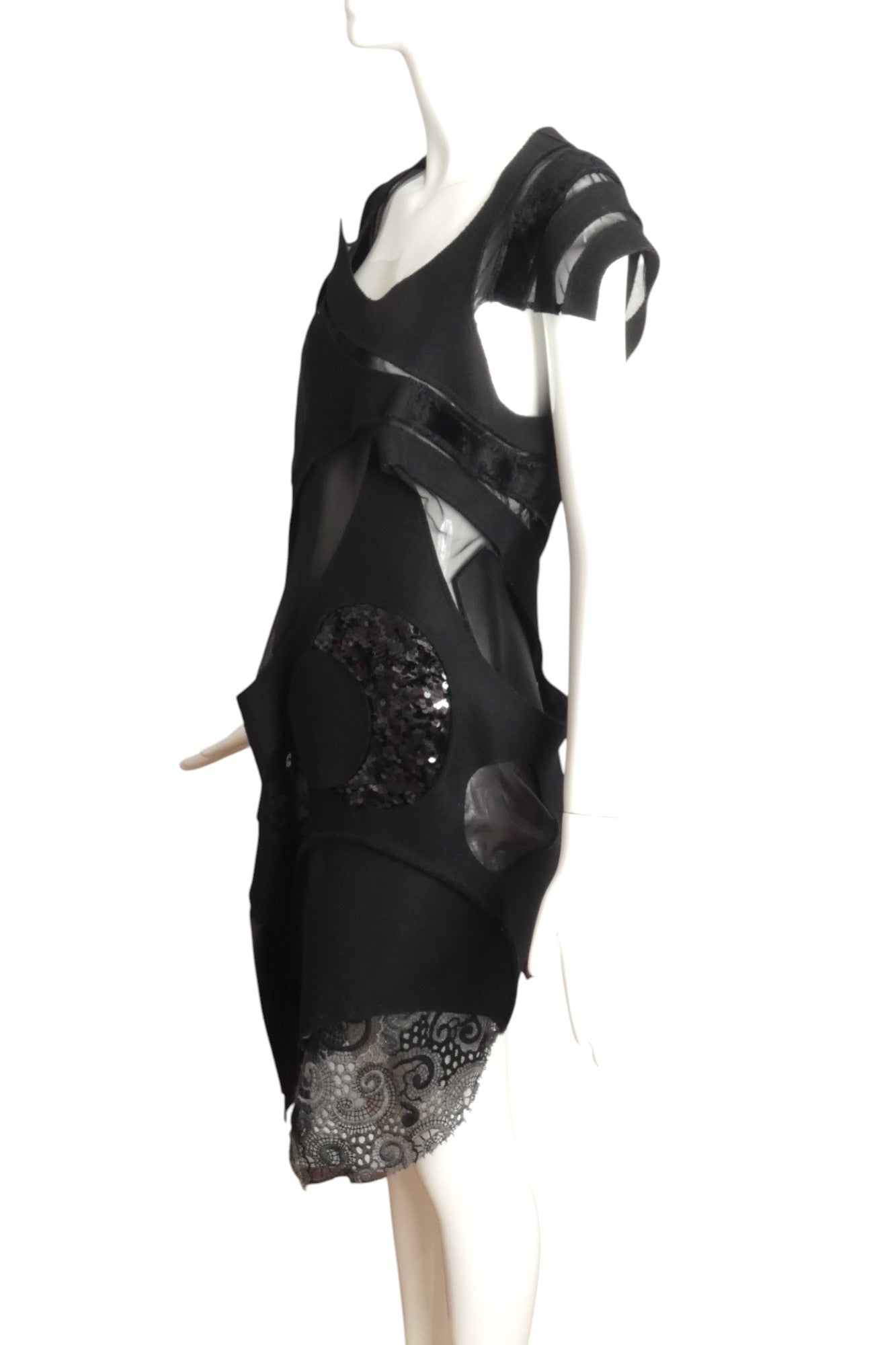 JUNYA WATANABE- 2014 Black Felt & Sequin Cut Out Dress, Size 8