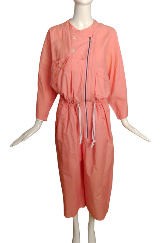 1980s Peach Cotton Jumpsuit, Size 12