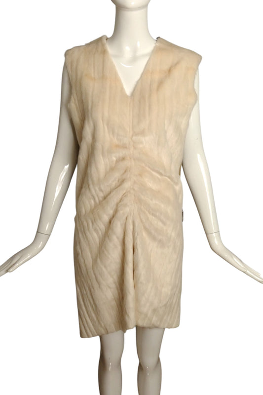 CELINE- Faux Fur & Canvas Dress, Size 8