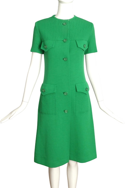 PIERRE BALMAIN- 1960s Green Wool Knit Dress, Size 4
