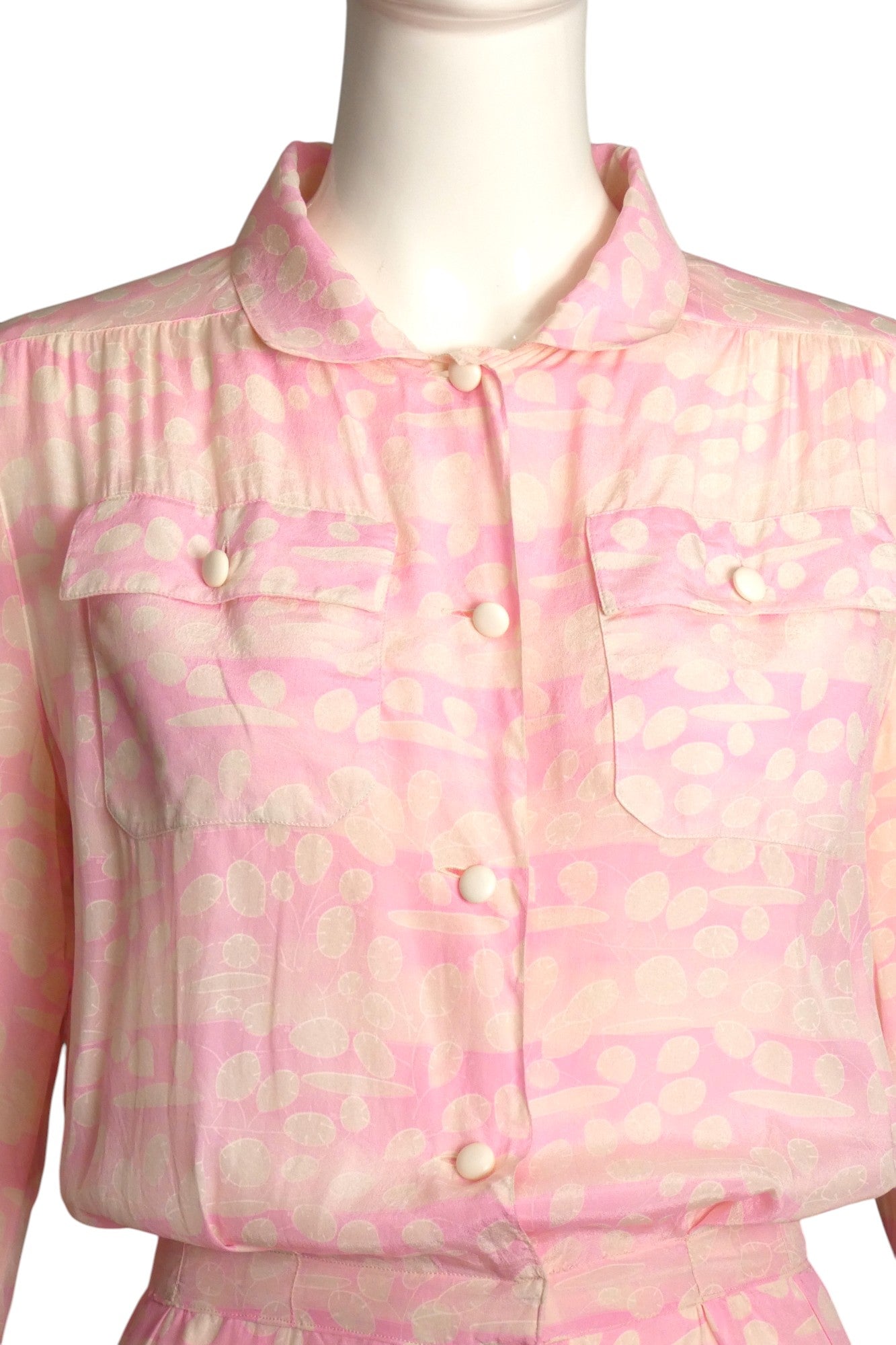 COURREGES- 1990s Pink & White Silk Jumpsuit, Size 6