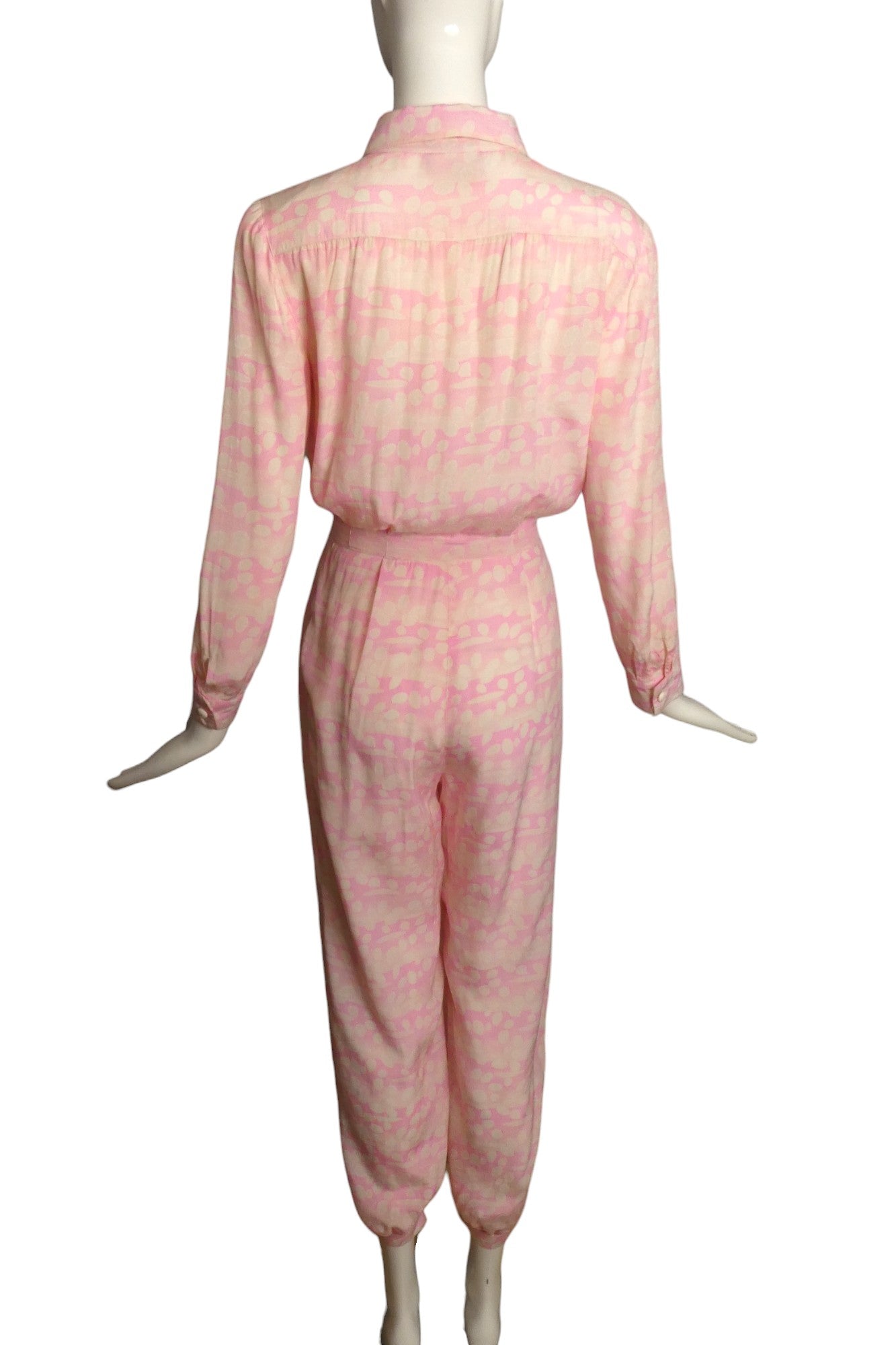 COURREGES- 1990s Pink & White Silk Jumpsuit, Size 6