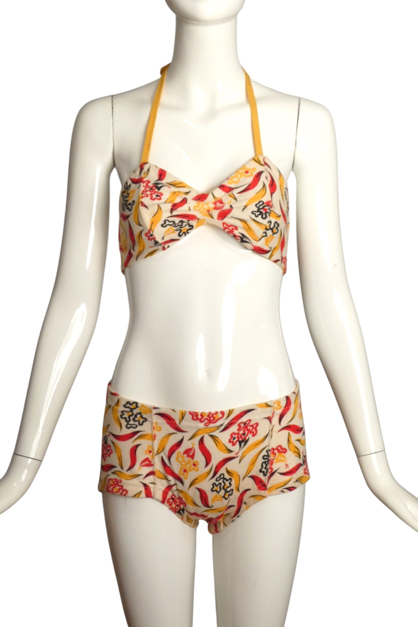 1940s Floral Print 2pc Swimsuit, Size 6