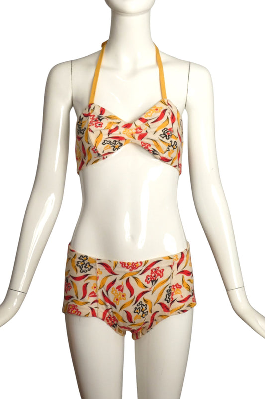 1940s Floral Print 2pc Swimsuit, Size 6