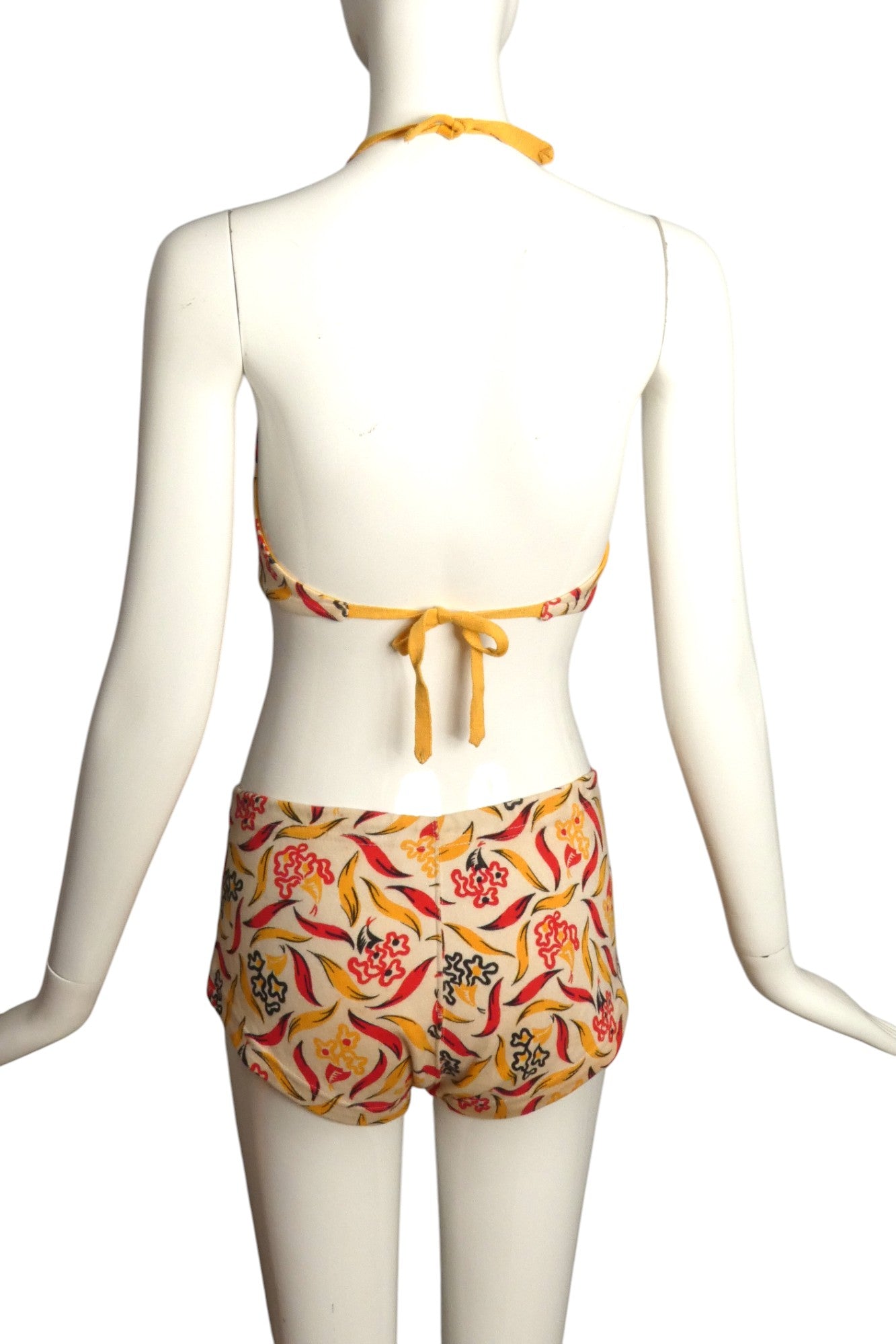 1940s Floral Print 2pc Swimsuit, Size 6