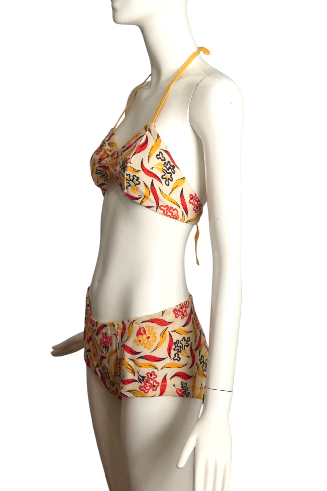 1940s Floral Print 2pc Swimsuit, Size 6