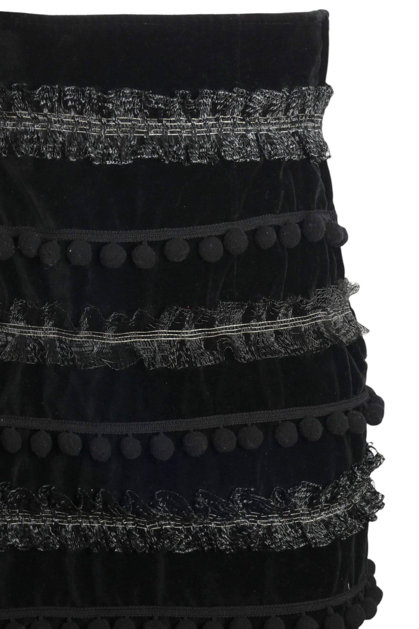CHRISTIAN LACROIX- 1980s Black Velvet Pom Pom Skirt, Size 2