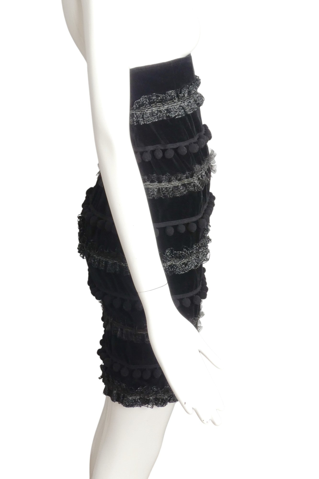 CHRISTIAN LACROIX- 1980s Black Velvet Pom Pom Skirt, Size 2