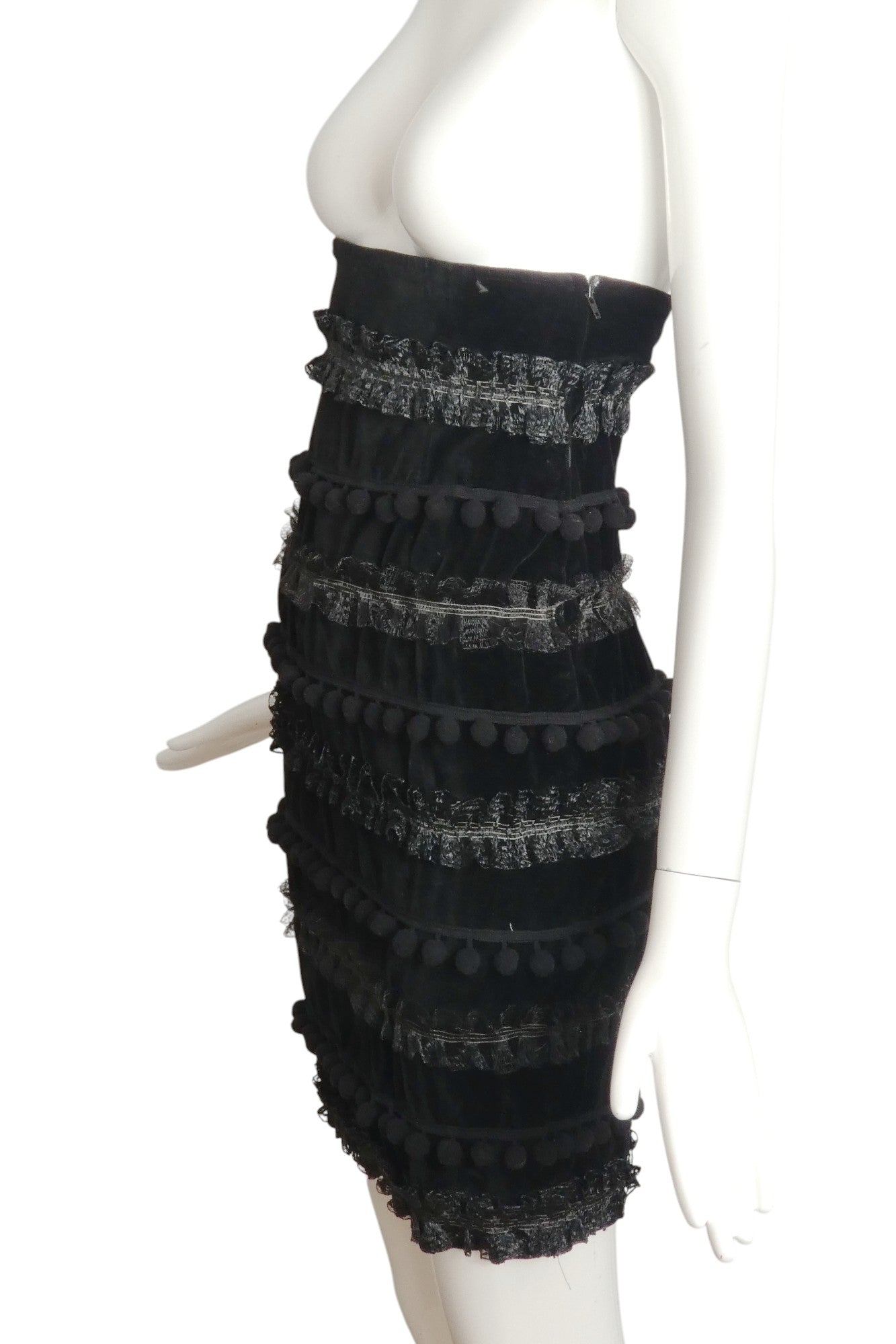 CHRISTIAN LACROIX- 1980s Black Velvet Pom Pom Skirt, Size 2
