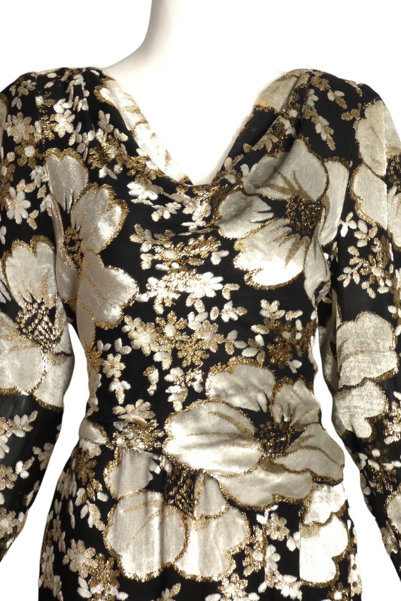 PAULINE TRIGERE- c.1980 Metallic Voided Velvet Gown, Size 6