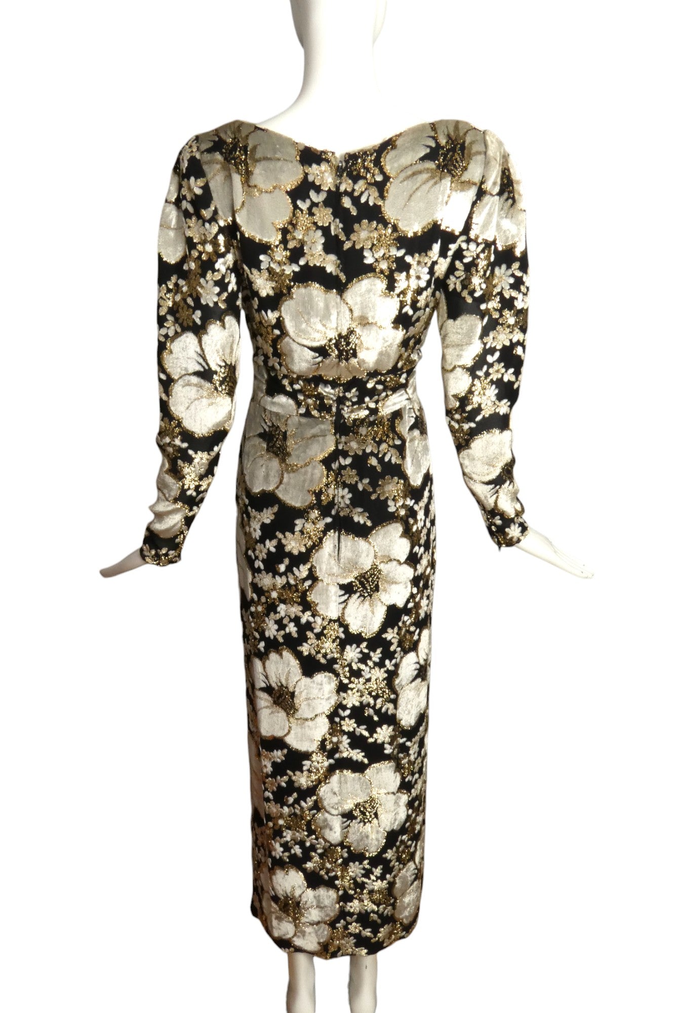 PAULINE TRIGERE- c.1980 Metallic Voided Velvet Gown, Size 6