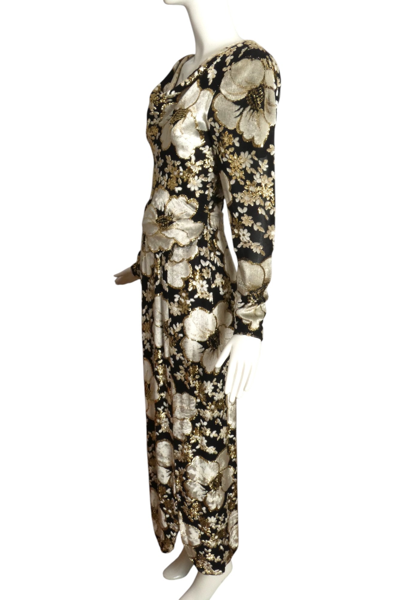 PAULINE TRIGERE- c.1980 Metallic Voided Velvet Gown, Size 6