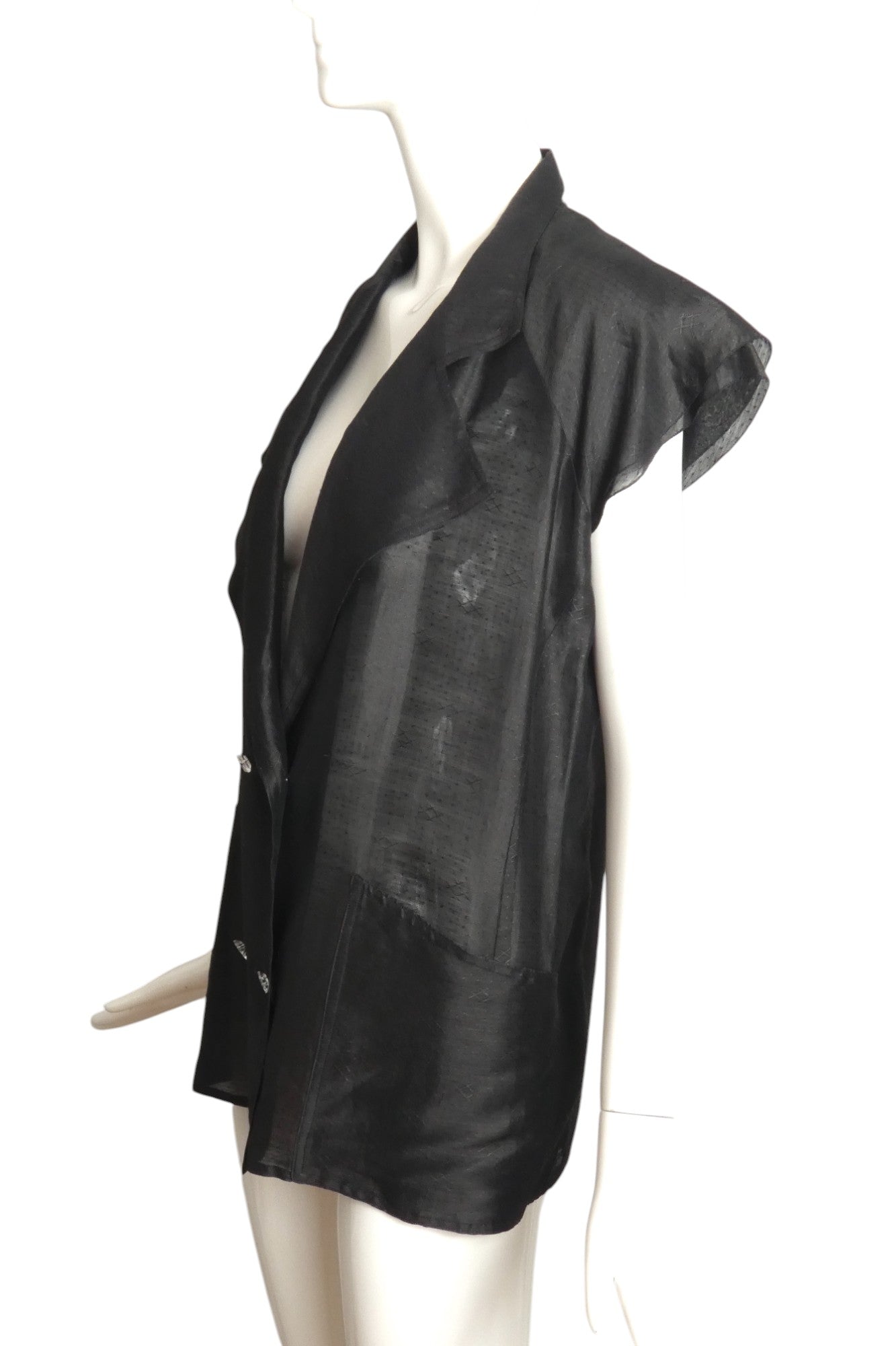 CHLOE- 1980s Black Silk Organza Blouse, Size 8