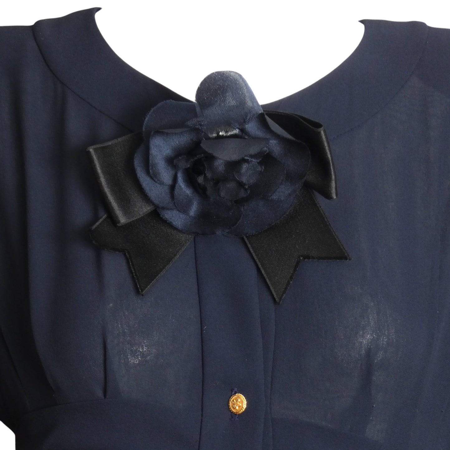 CHANEL BOUTIQUE- 1980s Navy Pleated Chiffon Dress, Size 12