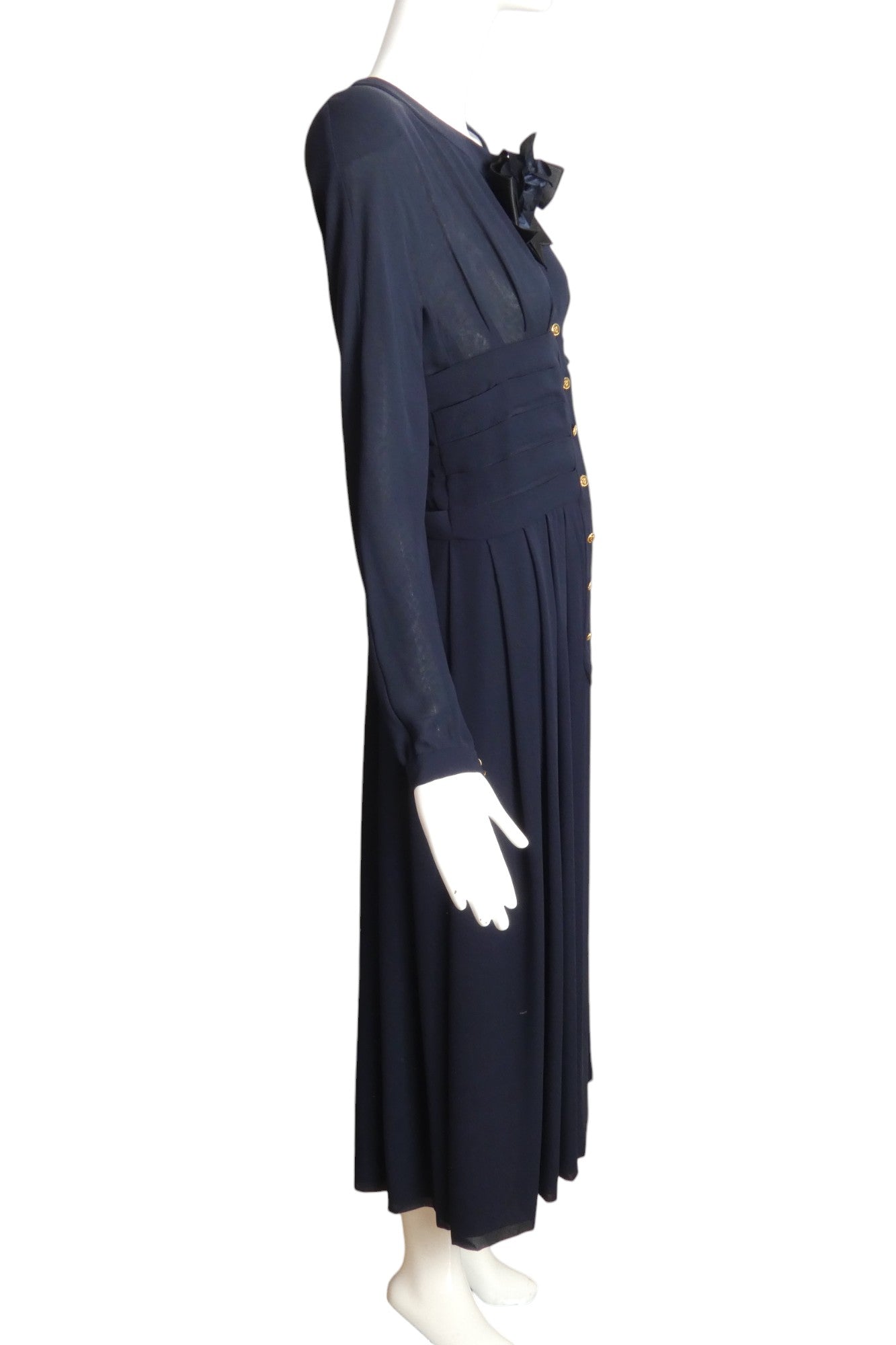 CHANEL BOUTIQUE- 1980s Navy Pleated Chiffon Dress, Size 12