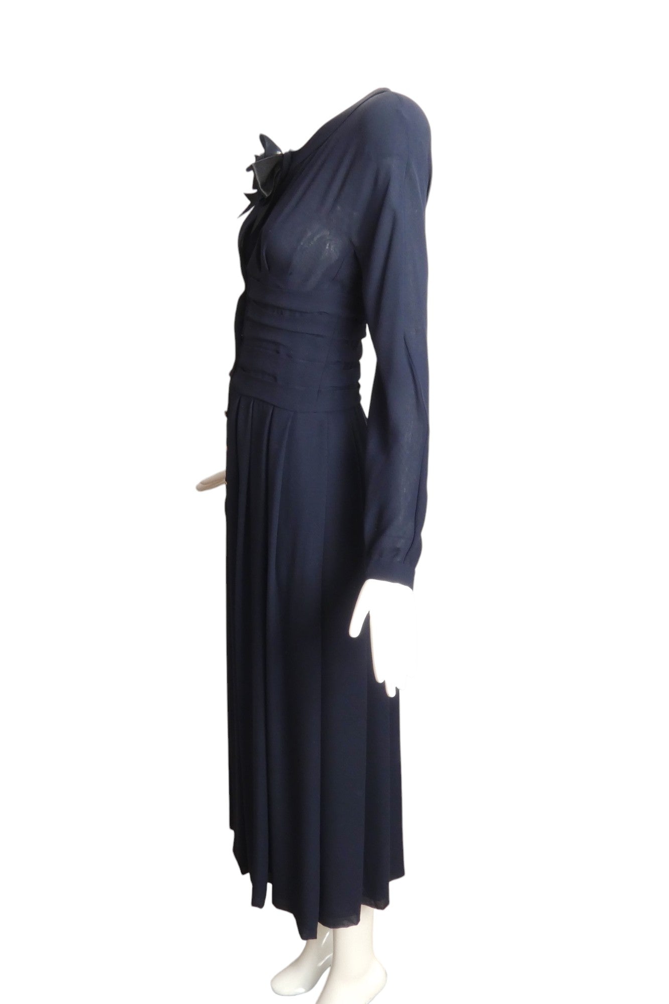 CHANEL BOUTIQUE- 1980s Navy Pleated Chiffon Dress, Size 12