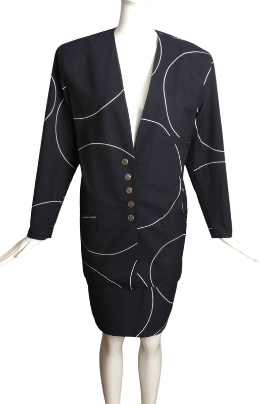 GIANNI VERSACE- 1980s Black & White Skirt Suit, Size 10