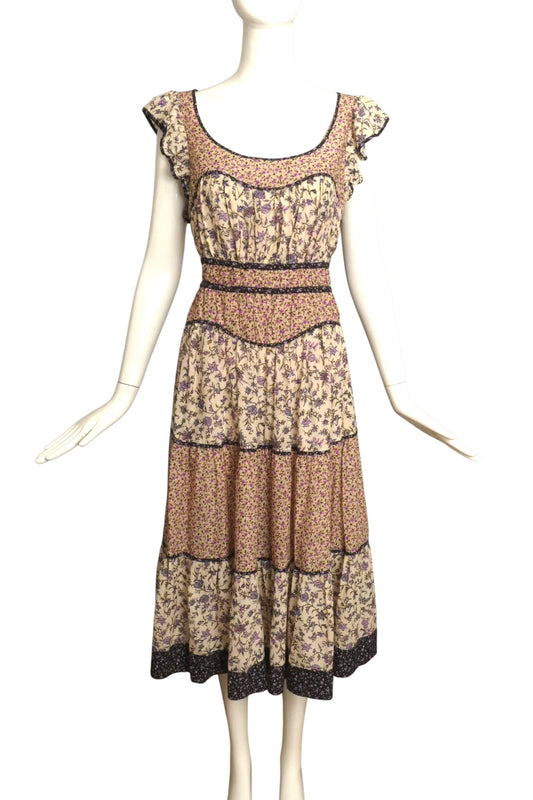 ULLA JOHNSON- Fabric Block Floral Dress, Size 8