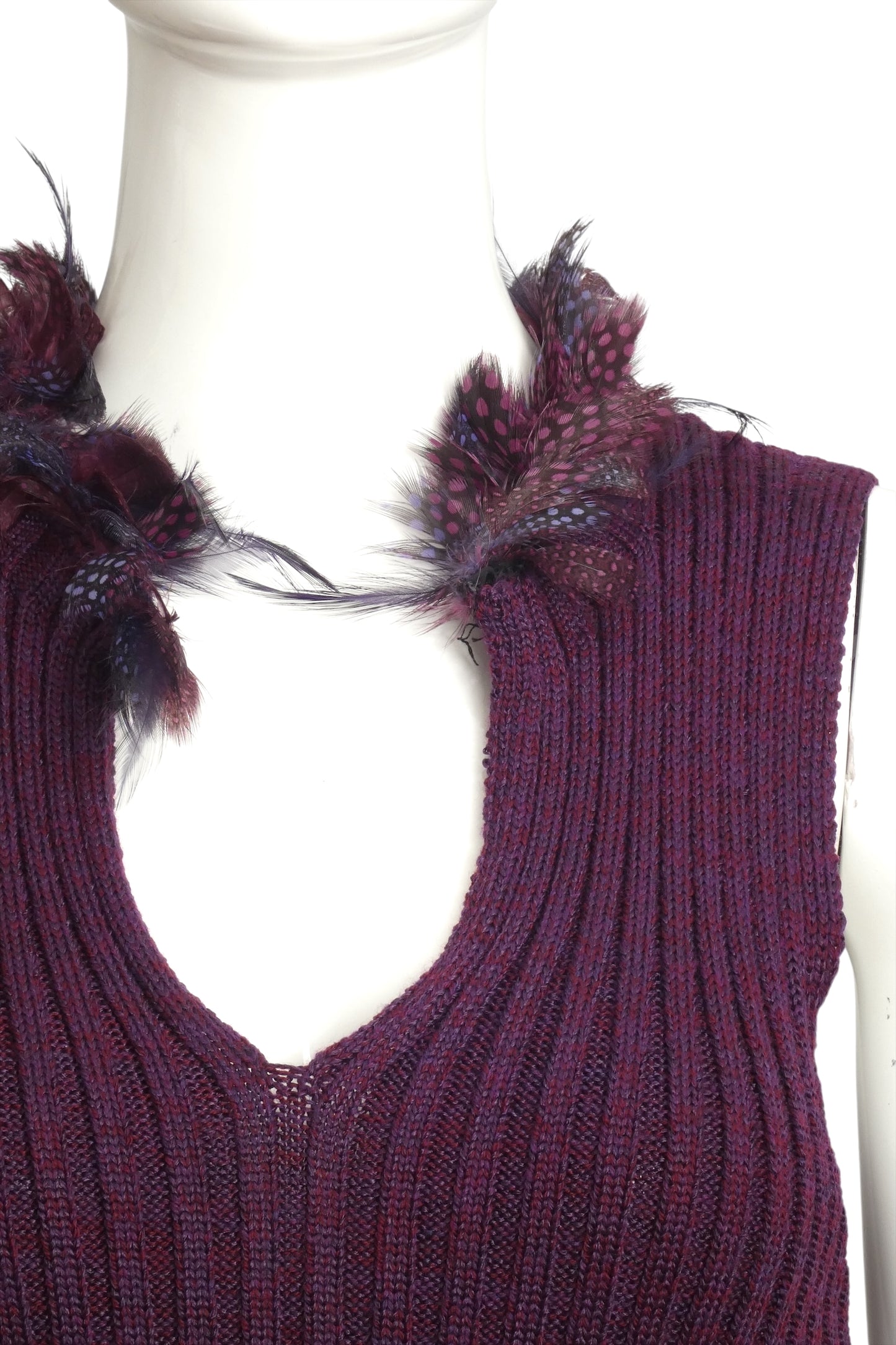 YVES SAINT LAURENT- 1980s Purple Sweater Vest w/ Feathers, Size 4