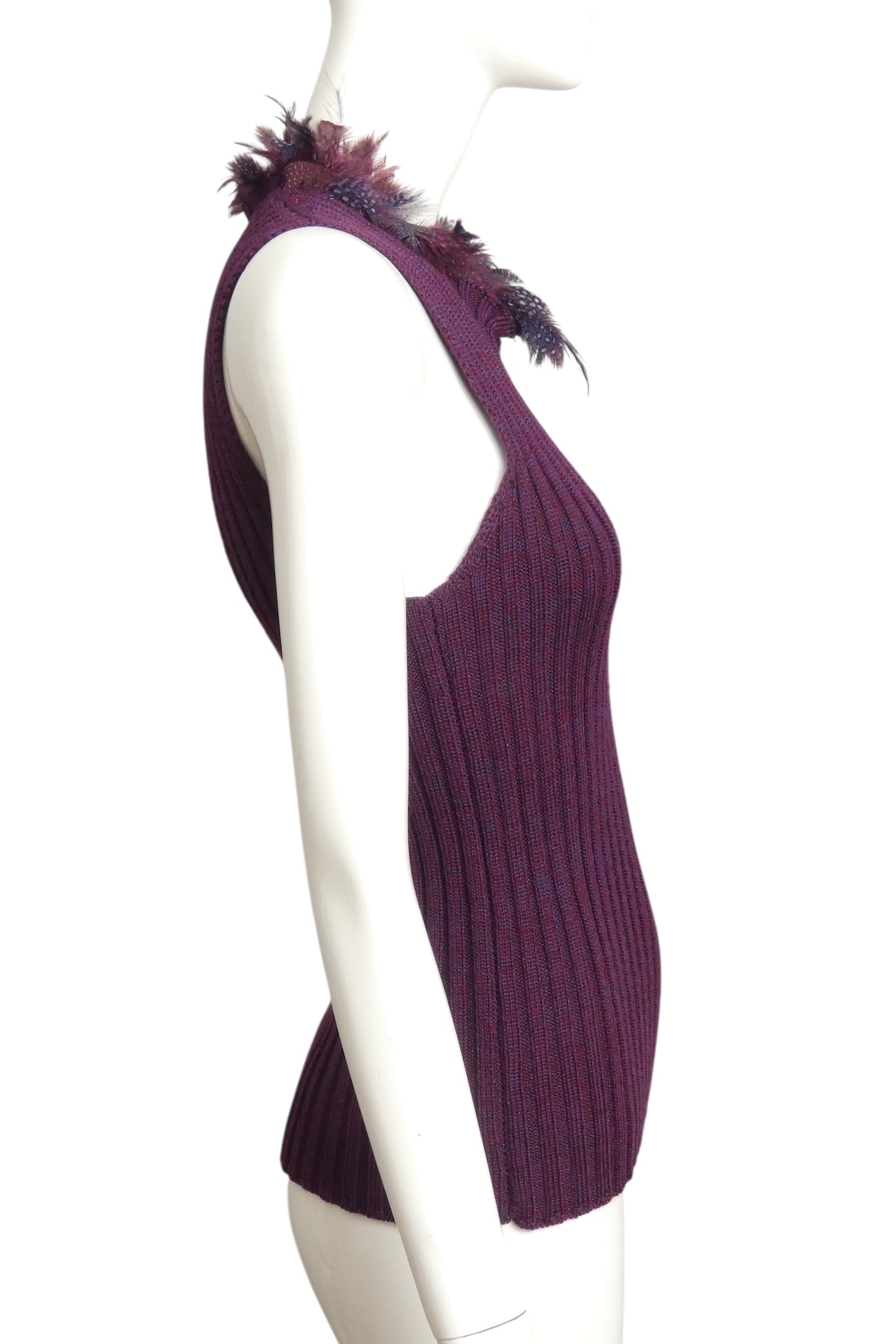 YVES SAINT LAURENT- 1980s Purple Sweater Vest w/ Feathers, Size 4
